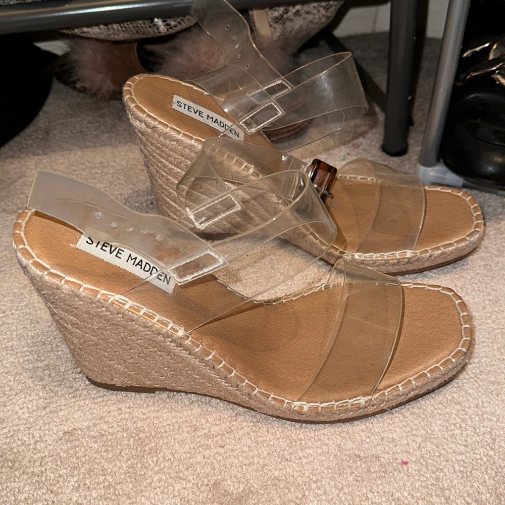 Steve Madden clear wedges size 8, like new